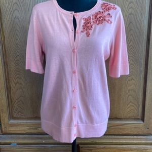 Loft peach cotton short sleeved sweater M